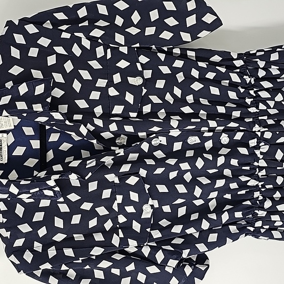 Vintage Leslie Fay Pleated Flowy Shirt Dress Diamond Fabric+Faux Pockets - Picture 10 of 17